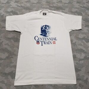 Vintage Centennial Train Screen Stars Shirt Mens Medium White Single Stitch